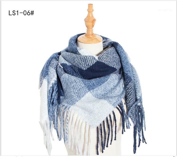 

2020 European tzgh and American new loop yarn striped Plaid polyester long tassel scarf scarf for women and men's neck shawl1