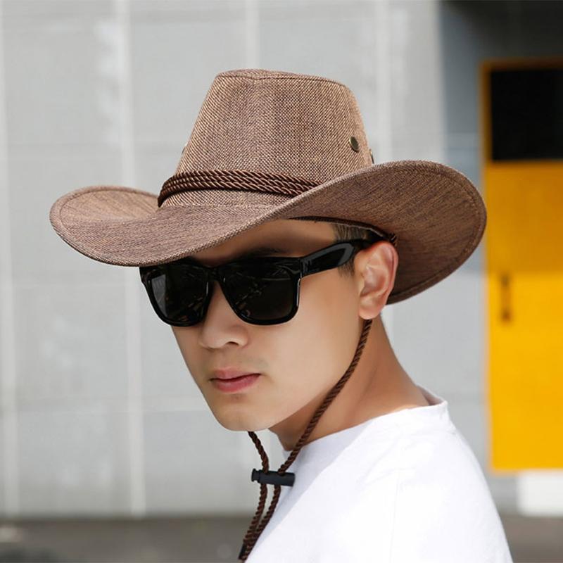 

Men Straw Hats Spring Summer Cowboy Outdoor Travel Dome Wide Large Brim Hat Male Breathable Beach Sun Cap