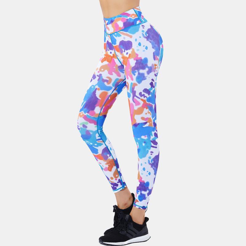 

Women Leggings Tie-dyed Printing Quick Dry Pants 7412 Yoga Workout Running Daily Jeggings1, White
