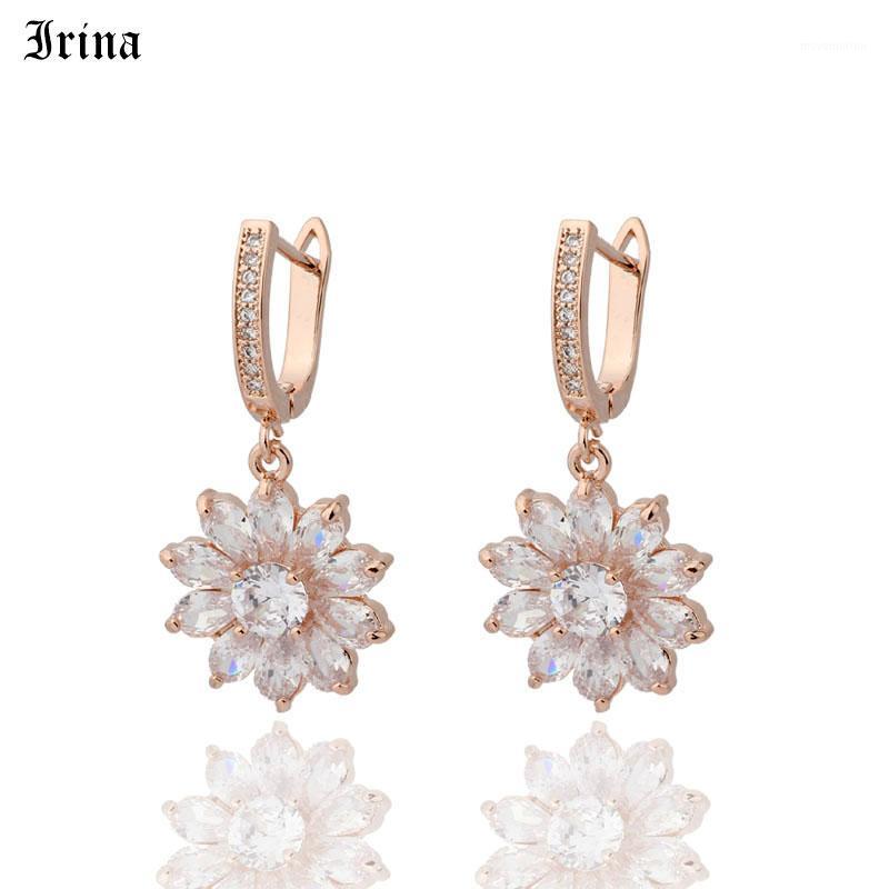 

Irina Free Shipping Wholesale Delicate Flower Rose Gold-Color Clear Round Cubic Zirconia Drop Earrings For Women No Nickel1
