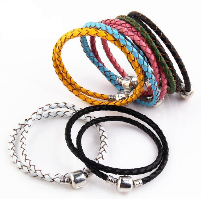 

High quality Fine Jewelry Woven 100% genuine Leather Bracelet Mix size 925 Silver Clasp Bead Fits Pandora Charms Bracelet DIY Marking