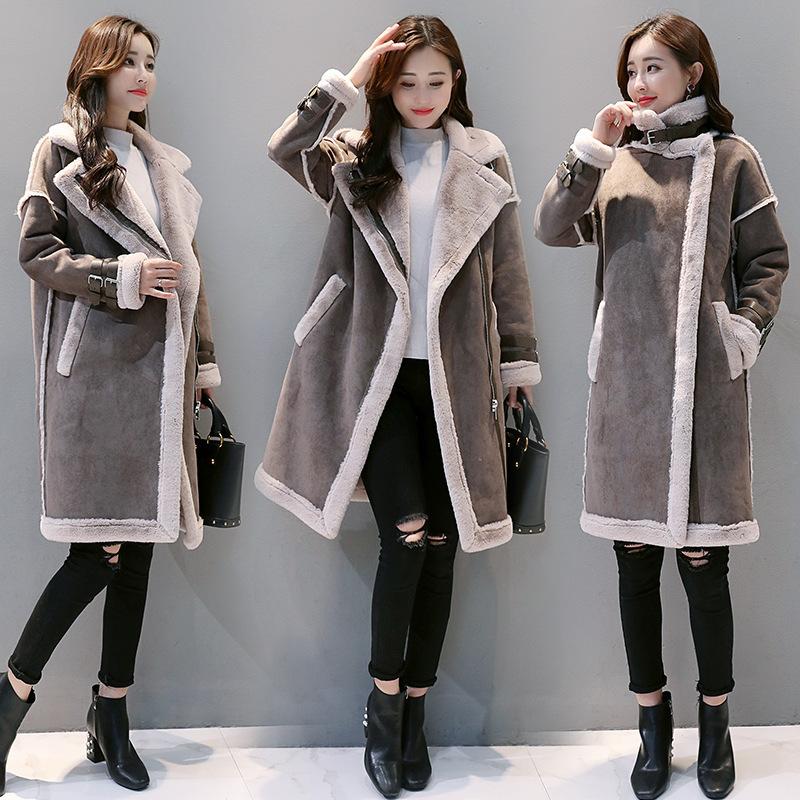 

Woman Coat 2021 Autumn Winter New Mid-Length All-Match Korean Lamb Wool Coat Female Winter Deerskin Velvet Padded Cotton, Gray