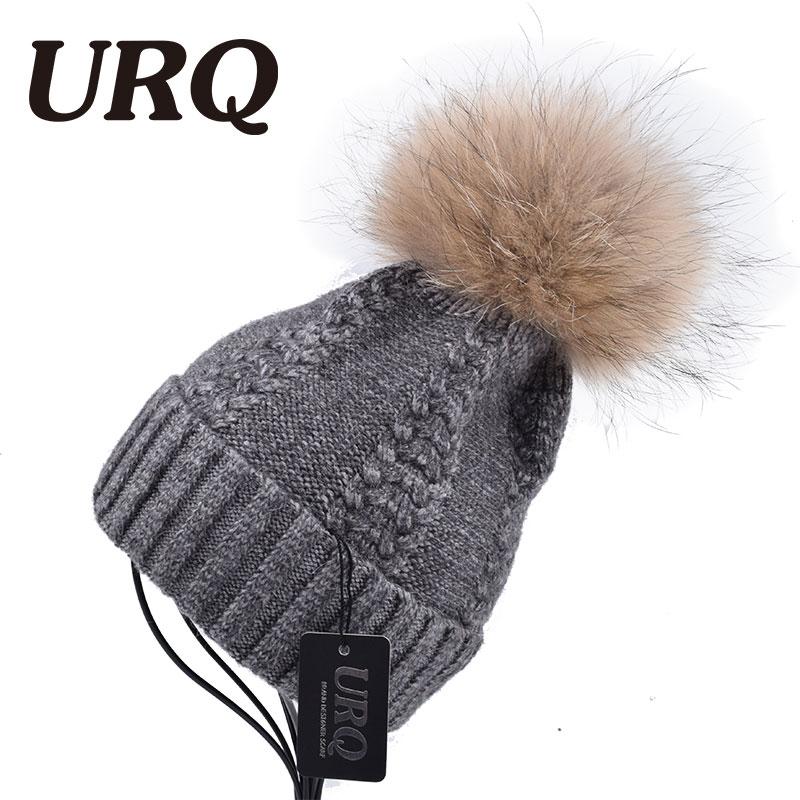 

real raccoon fur cap fur with cotton blends knitted caps for women solid adult casual soft autumn 2020 new arrival, Red