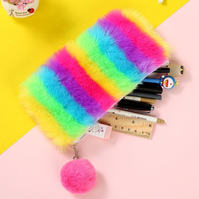

Kawaii Back to School Pencil Case for Girls Pencilcase Cute Plush Pen Bag Korean Cartridge Box Big Rainbow Penal Stationery Kit1