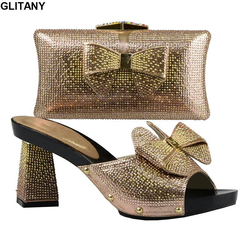 

Shoes and Bag Set African Sets 2020 Peach Color Italian Ladies Shoes and Bag Set Decorated with Rhinestone African, Peach only shoes