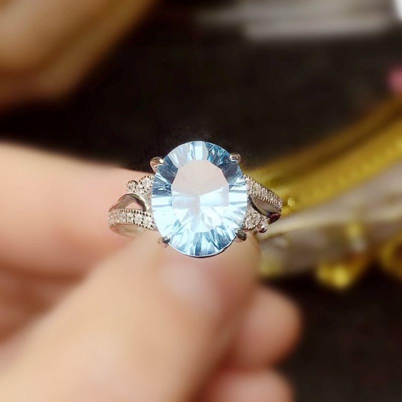 

Cluster Rings Natural Real Sky Blue Topaz Oval Ring Per Jewelry 9*11mm 4.5ct Gemstone 925 Sterling Silver Fine T20872, Golden;silver