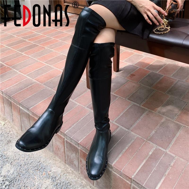 

FEDONAS Genuine Leather Over The Knee High Boots Concise Designer Sexy Shoes Woman 2020 Fall Winter New High Heels Women's Boots1, Blackr