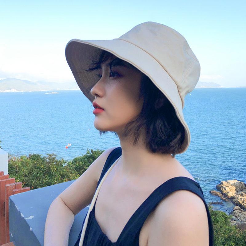 

Women Cotton Bucket Hat Summer Foldable Sunscreen Panama Cap Female Girls Outdoor Fisherman Hat Sun Prevent Hats, Beige