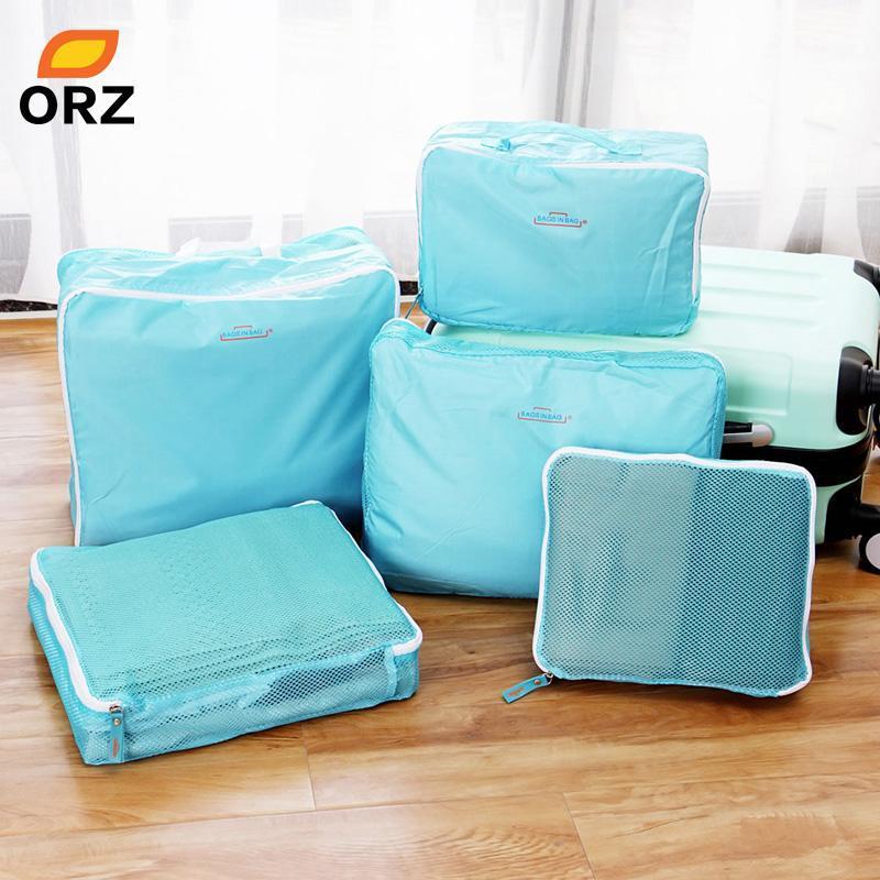 

ORZ 5 PCS Travel Luggage Organizer Storage Bag Set Clothes Underwear Packing Cubes Case Household Closet Organizer Shoes Bag1