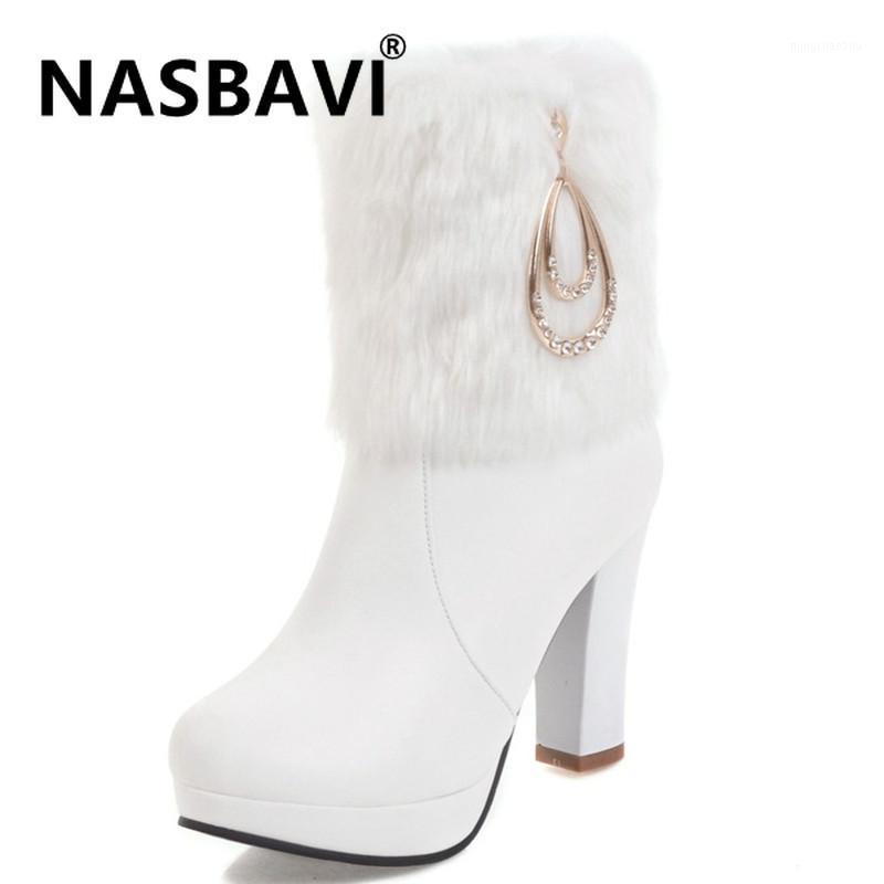 

NASBAVI New Hot Fashion PU Ankle Boots for Women Shoes round head High Heel women Metal pendant rhinestone ankle boot1, Black