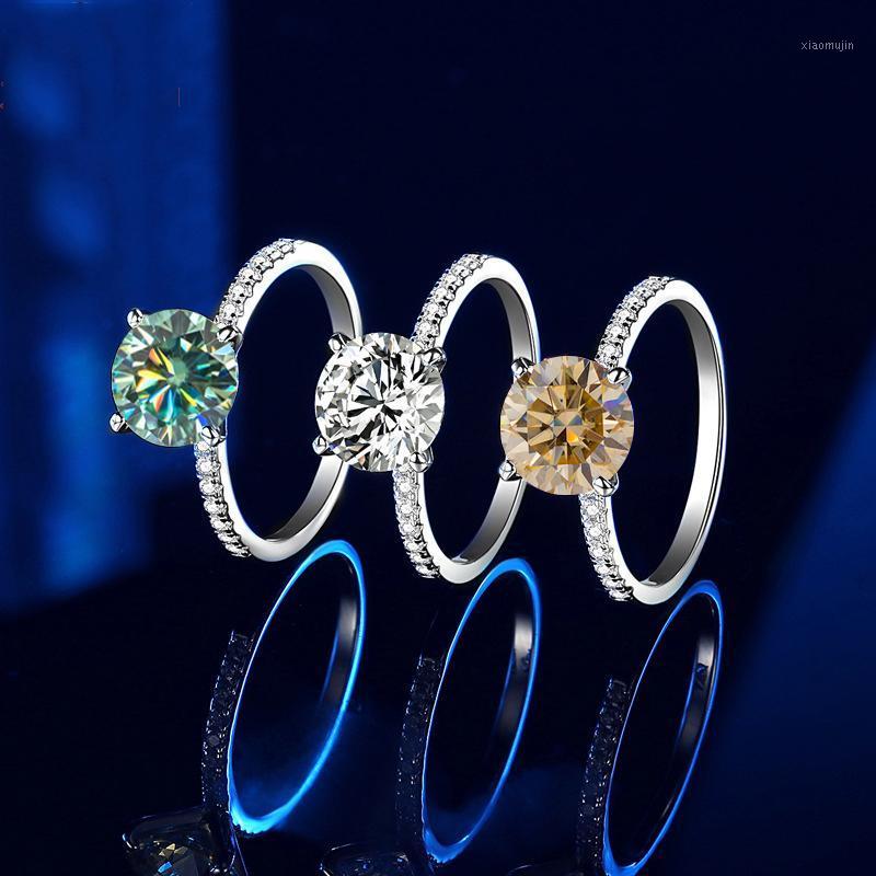 

Cluster Rings BOEYCJR 925 Silver 2ct 8mm Blue Moissanite VVS1 Engagement Wedding Ring With National Certificate For Women