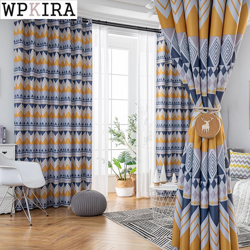 

Modern Geometric Curtain Yellow Blue Living Room Sheer Fabric Blackout Curtain Bedroom WIndow Blinds Sheer Drape S598#C, White tulle