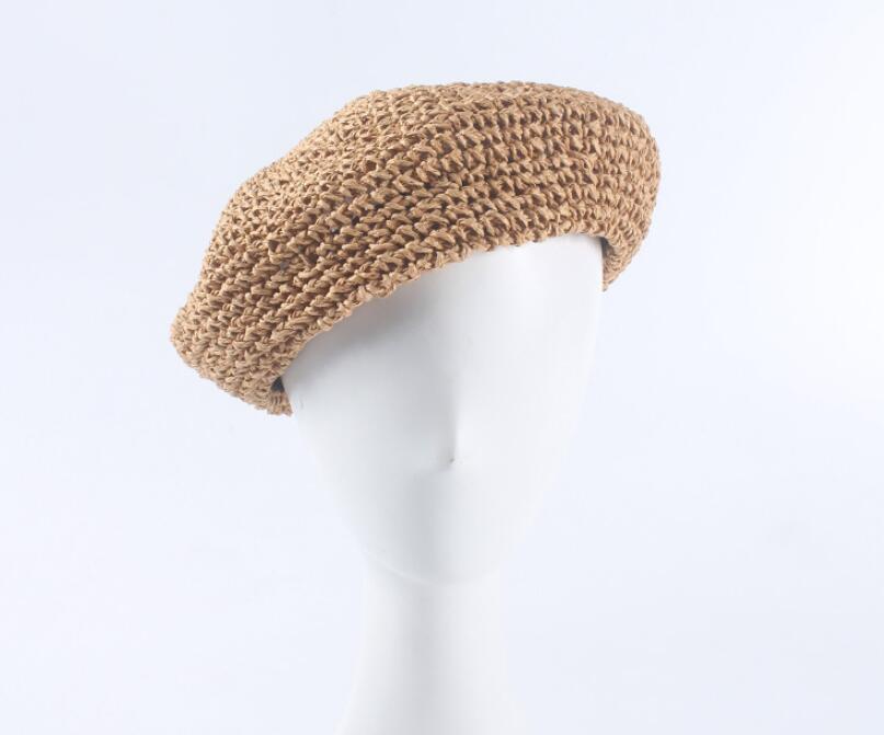 

2020 New Handmade Women Berets Female Straw Hats For Spring Autumn Girl Flat Cap Knit Black Beret Gifts For Woman Wholesale
