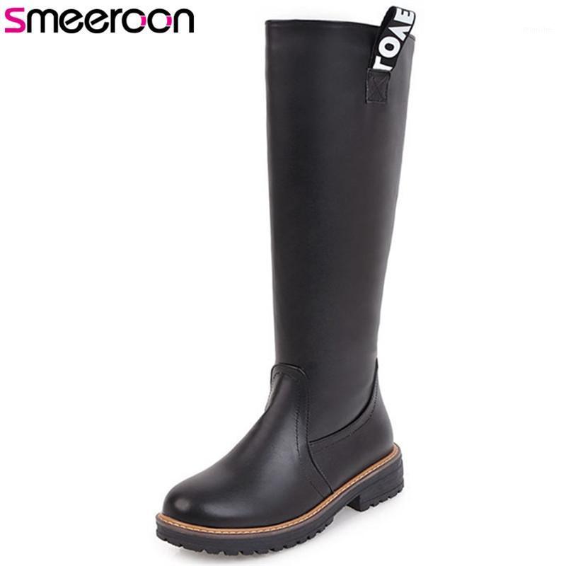 

Smeeroon new popular autumn winter boots med heels women boots knee high for women round toe zip prom shoes1, Black