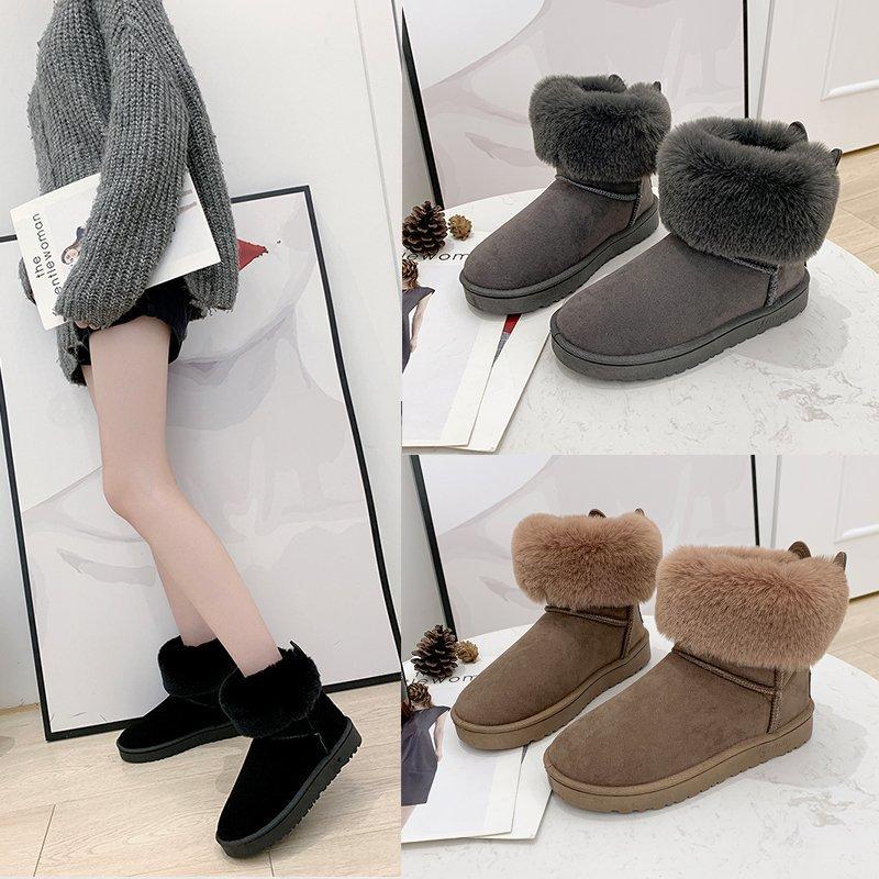 

Snow Boots Women 2020 New Winter Fashion Plus Velvet Short Tube Student Fashion Warm Ears Short Boots Cotton Shoes Q12-55, Black