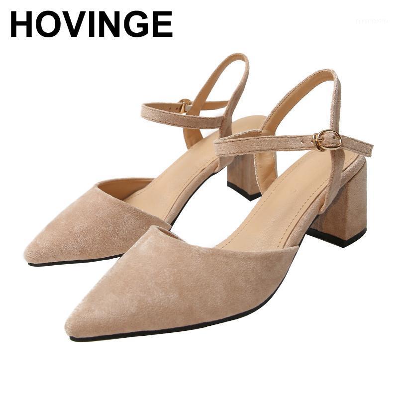 

HOVINGE Women High Heel Sandals Women Pointed Toe Shoes Womens Lady Flock Leather High Quality Brand Shoes1, Apricot