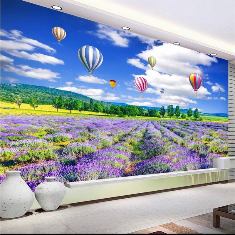 

Customize Lavender Flower Sea Beautiful Landscape 3D Wallpaper Custom Large Mural Green Wallpaper papel de parede para quarto, Silk cloth