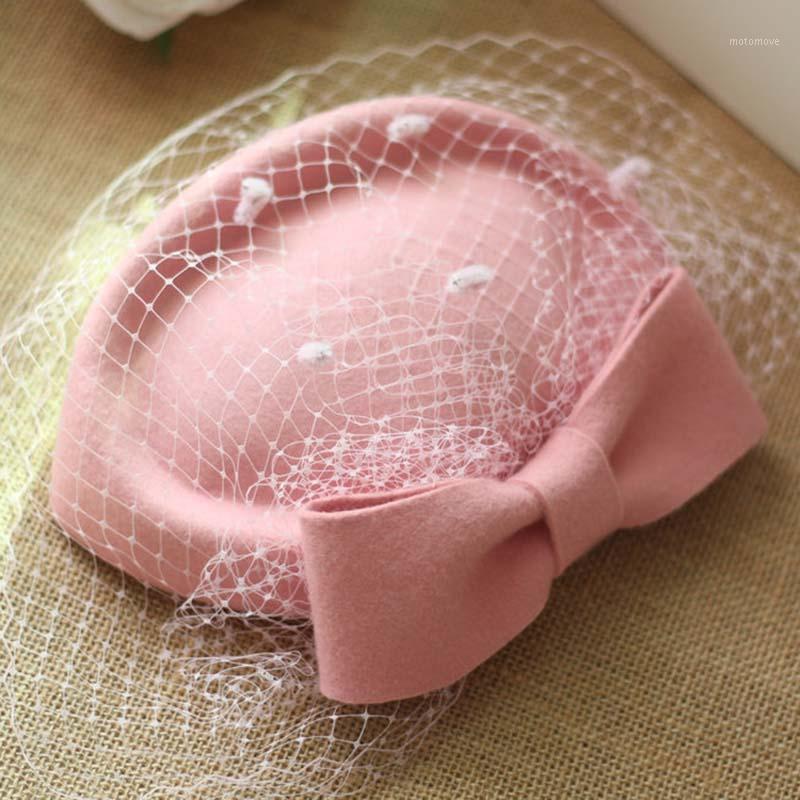 

QPALCR Hat Women Elegant Wool Hat Vintage Mesh Bow tie Felt Fedoras Party Wedding Fascinating Ladies Red Berets1, Black