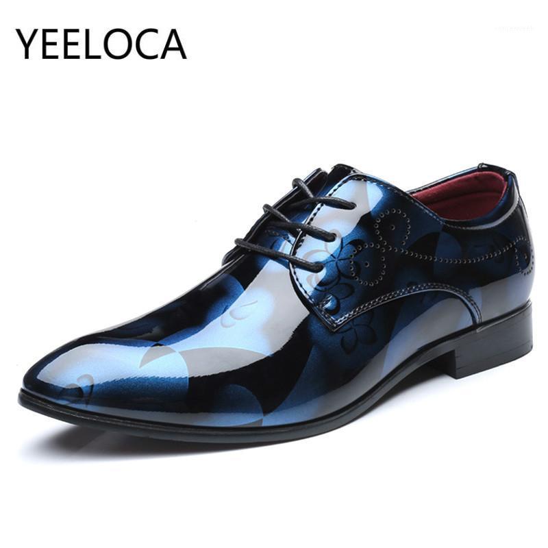 

YEELOCA Men Dress Shoes Patent Leather Oxfords Men Formal Shoes Pointed Toe Business Wedding Size 37-50 Zapatos De Hombre1, Blue