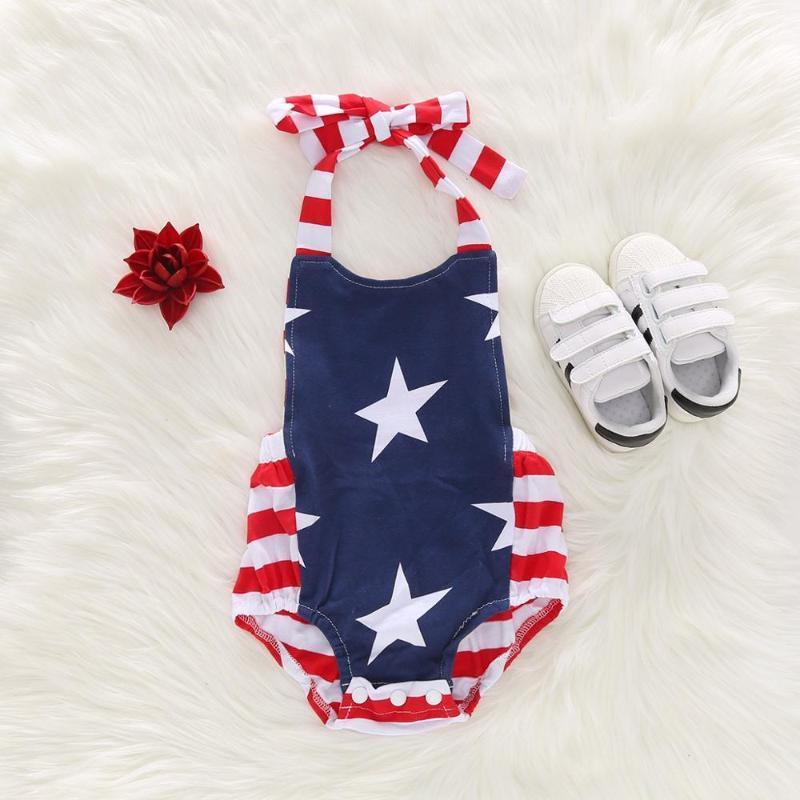 

0-24M Infant Baby Girls 4th of Junly Stars Striped Romper Toddler Baby Kids Bodysuit1, As pic