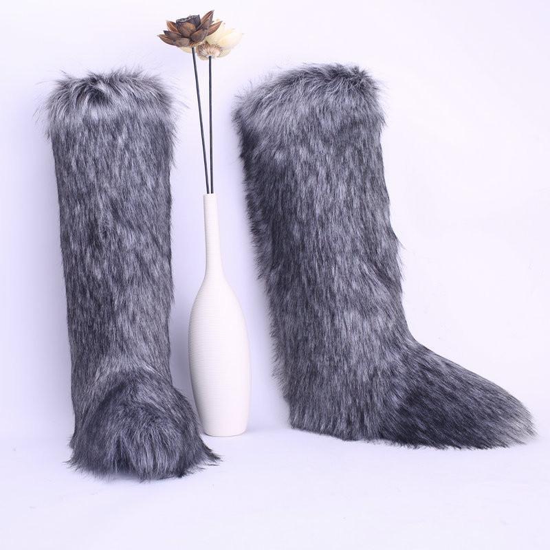 

Women's Boots Winter 2020 New Plush High Boots Warm Furry Snow Boot Woman Shoes Women Knee-high Flat Shoes Large Size36-431, Black