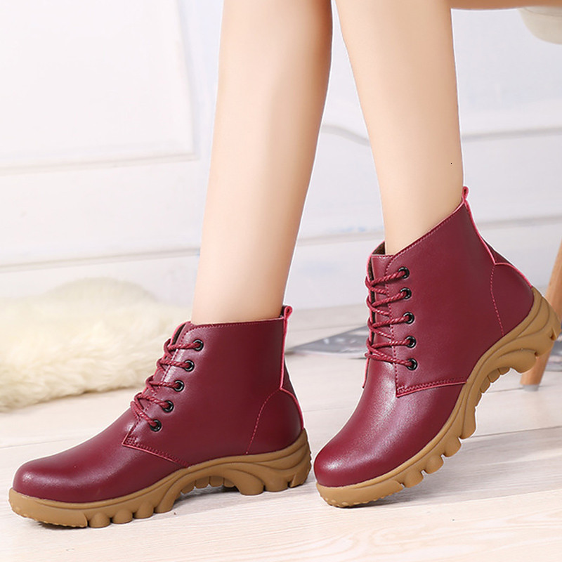 

2021 New Genuine Leather Fashion Lace Up to Women's with Hot Rubber Winter Boots U1G8, Black