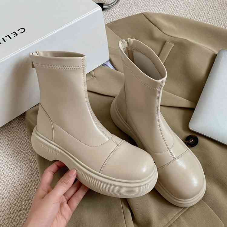

Boots Short boots women muffin thick soled Martin milky white net red thin British style spring and autumn single 2S5Z