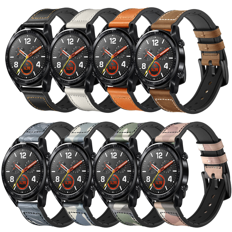 Watch Band 22mm Genuine Leather Strap For Huawei GT 2 GT2 Replacement Wristband Honor Magic 1 2-image-631654957
