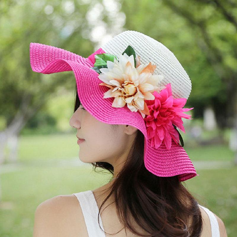 

Wide Brim Hats [HEAD BEE] 2021 Fashion Summer Straw For Women Floppy Beach Hat Flower Sun Large Panama Cap, Beige