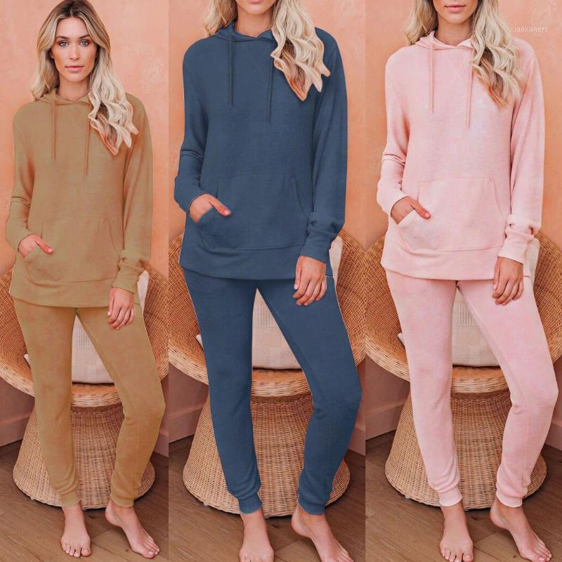 

Women Fashion Solid Hoodie Pocketed Long Sleeve Top Long Pant Autumn winter thickened warm outdoor sportswear suit1, Pink