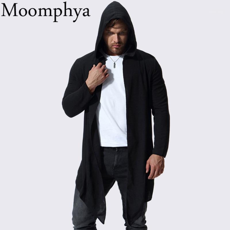 

Moomphya Stylish hip hop streetwear men hooded Windbreaker trench coat men Long style striped coat jacket casaco masculino1, Black