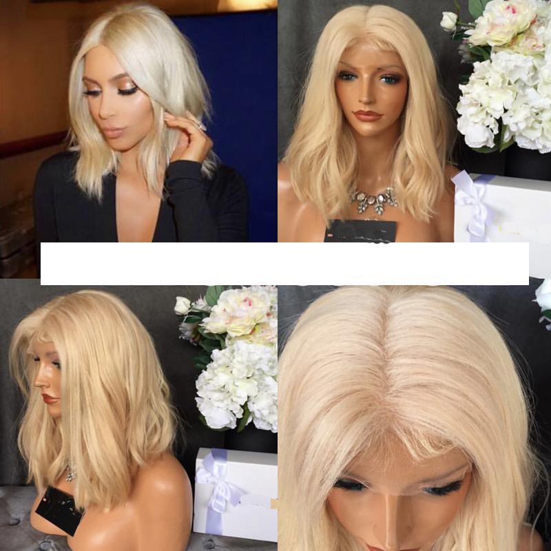 

5x5 Silk Base Scalp Wigs For Women Glueless Short Blonde Human Hair Wigs Color 613# Middle Part Wave Silk Base Machine Wig, #613