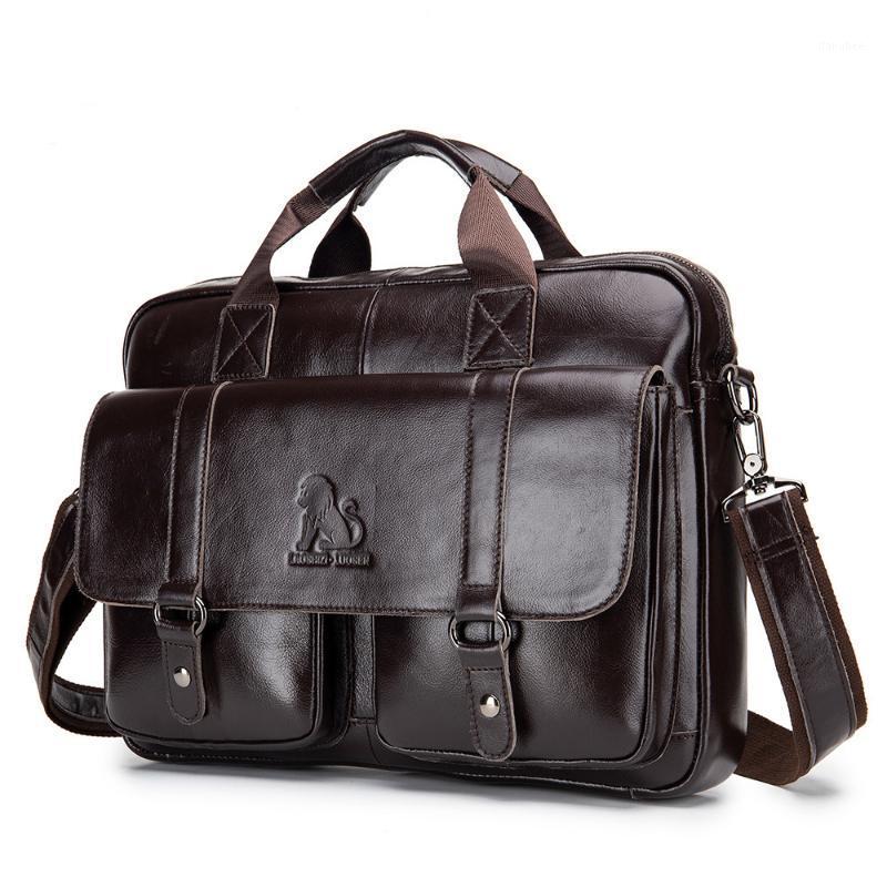 

Men's briefcase business casual handbag top layer leather shoulder messenger computer bag1, Black