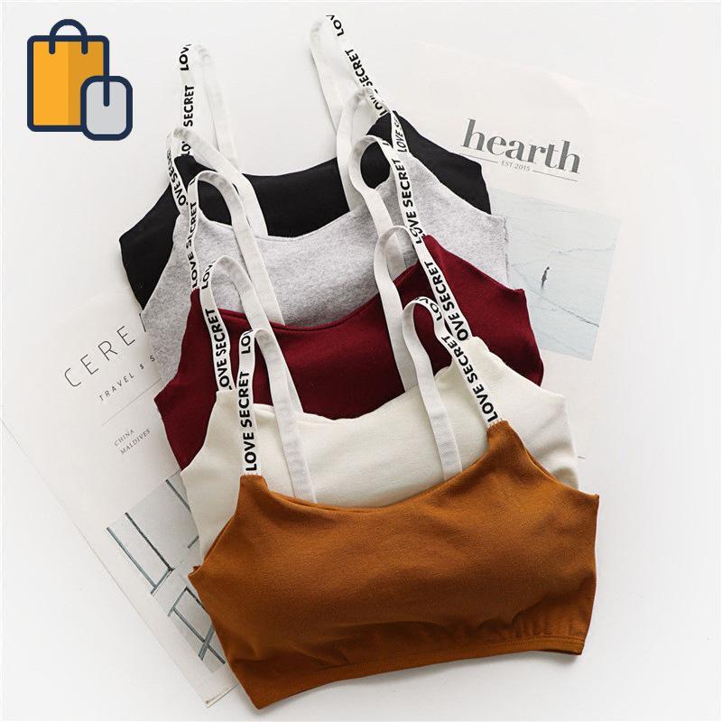 

New Women Strap Sports Bra Tank Tops Padded Camisole Elastic Cotton Wireless Tubes Tops, Black