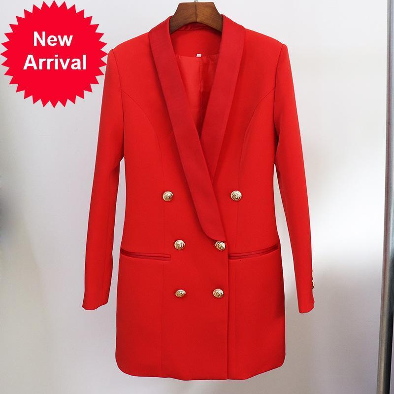 

Pista 2021 New De Luxo Elegantes Senhoras Escritrio Alta Qualidade Vermelho Leo Boto V-gola Terno Fino Mini Vestido Outono Inverno OQE4, Blue