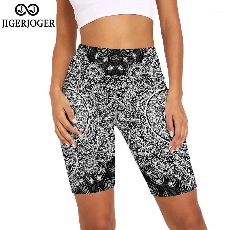 

JIGERJOGER black white Mandala Print biker shorts Women' yoga shorts High Waist Riding Fitness Legging Drop shipping1, Mbkdk013