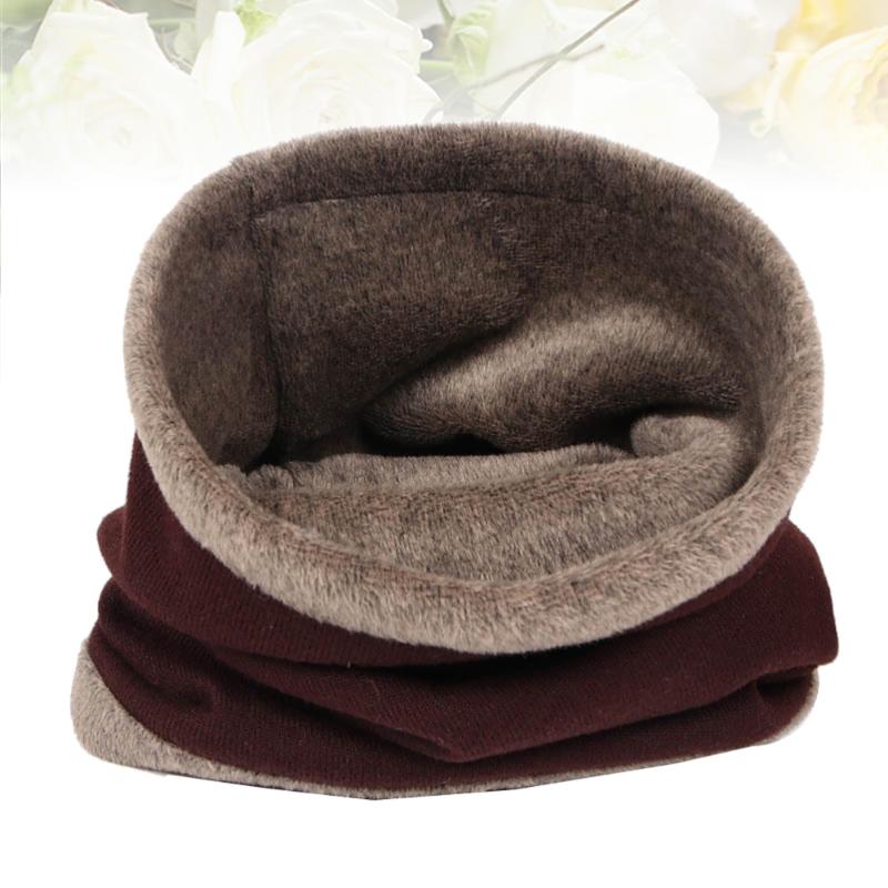 

Multifunctional Plush Scarf Winter Hat Adjustable Neck Warmer Circle Scarf Drawstring Cashmere Lined Neckerchief, Brown