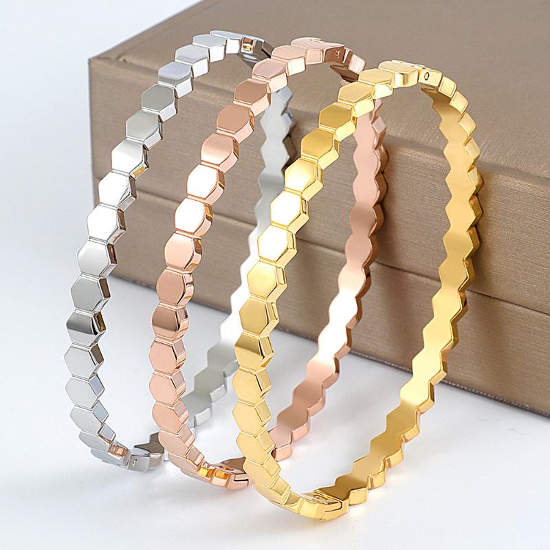 

4mm Rhombic-shaped Honeycomb Gold Bracelet Stainless Steel Women Bangle For Woman Fashion Jewelry Gift
