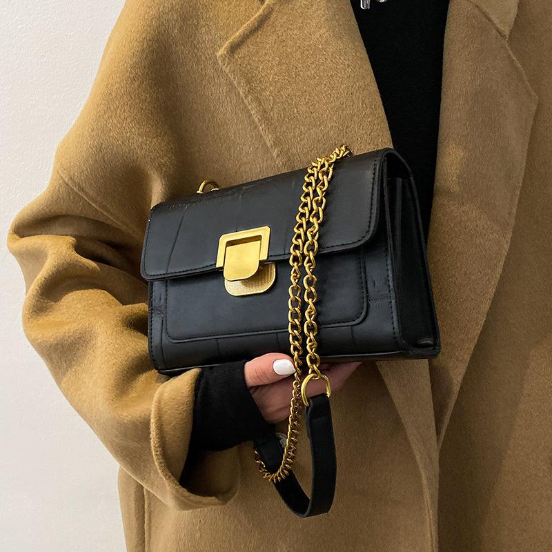 

High Quality Leather Popular Retro Handbag Female2021new Trendy Fashion Lady Chain Messenger Bag Brand Designer Small Square Bag, Beige