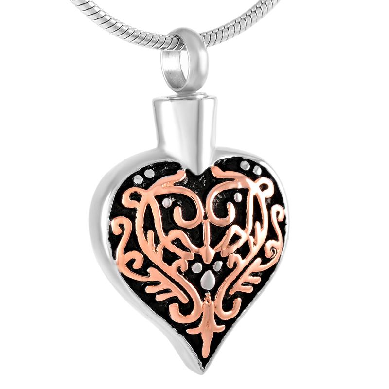 

IJD9299 Stainless Steel Cremation Pattern Heart Urn Ashes Necklace Memorial Keepsake Pendant