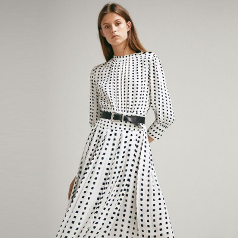 

ORINERY 2020 New Spring Three Quarter Summer Dress High Quality Dot Printed Vestidos Fashion Casual O-neck Party Women Dress, B53r71y54