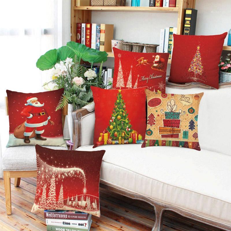 

1PC New 4545cm Red Linen Pillow Case Christmas Tree Fashion Santa Elk Cover Decorative Home Event Accessories1