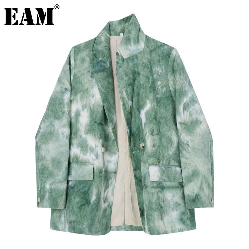 

EAM] Women Green Printed Big Size Blazer New Lapel Long Sleeve Loose Fit Jacket Fashion Tide Spring Autumn 2020 1Z767