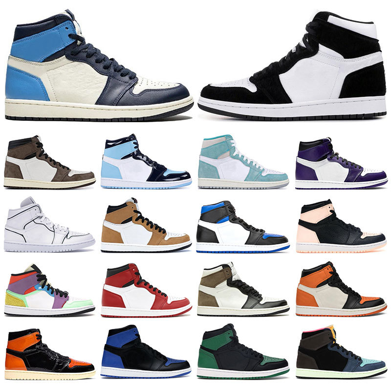 Hot Mens Sneakers Boots Shoes 1s Dark Mocha UNC Obsidian Turbo Green Twist Court Purple Light Smoke Grey Fearless Women Sports Trainers