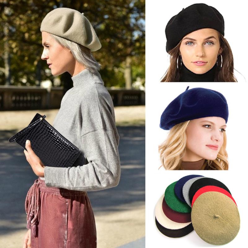 

Elegant Lady Women Bonnet Cap Solid Color Wool Felt Berets Winter Spring French Classic Wool Hat Comfortable Walking Cap, Black