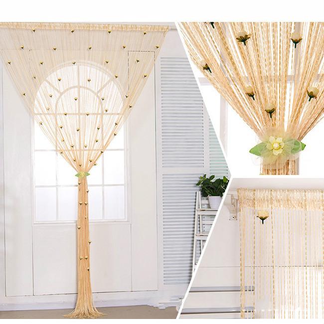 

2.9x2.9m String Curtain Rose flower Tassel Strings Door Window Decorective Divider Curtain Glitter Valance Home Decoration, Blue