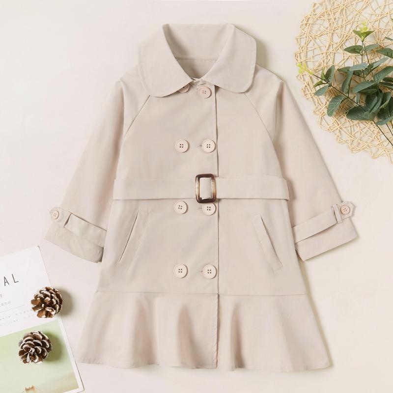 

PatPat Trendy Solid Button Strappy Lapel Collar Coat for Kids Girl Coat Clothes, Beige