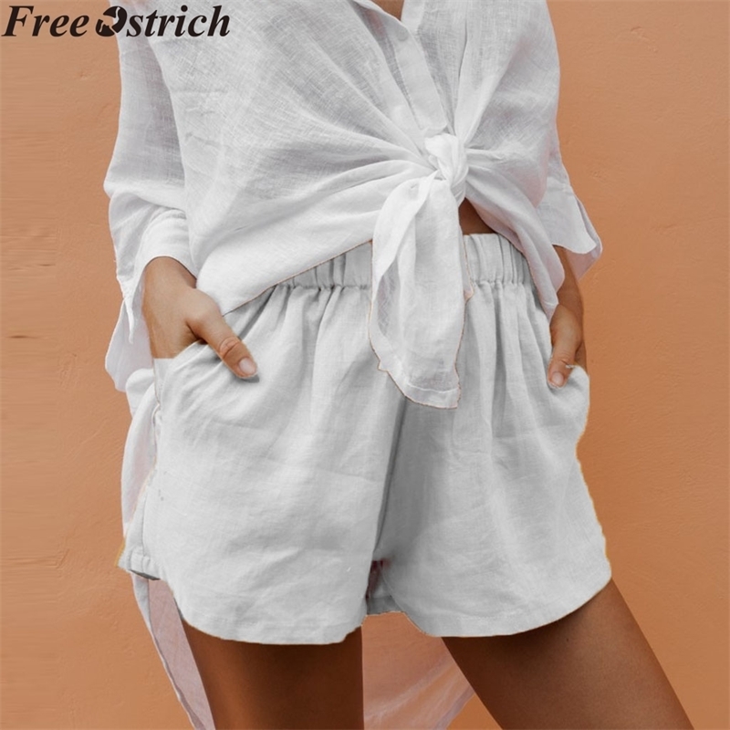 

Women's summer loose shorts beach casual sports high waist plus size solid color Ladies quick dry short trunks workout female Y200512, White