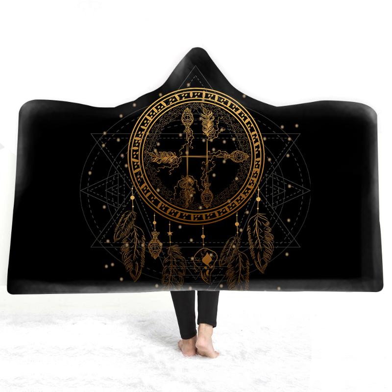 

Free shipping Gift Dreamcatcher Feathers Arrows Butterfly Winter Sherpa Fleece Hooded Blanket Cloak Camping Sofa Office Throw