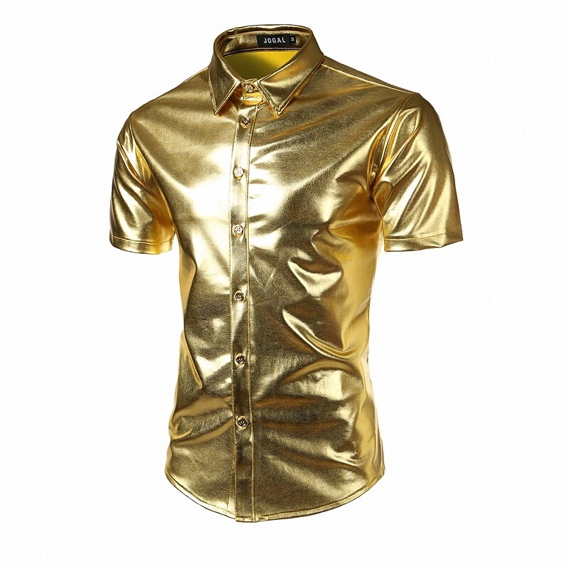 Men's Shirt Solid Colored Classic Collar Party Valentine's Day Basic Short Sleeve Slim Tops Luxury Sexy Black Silver Gold / Summer / Cl